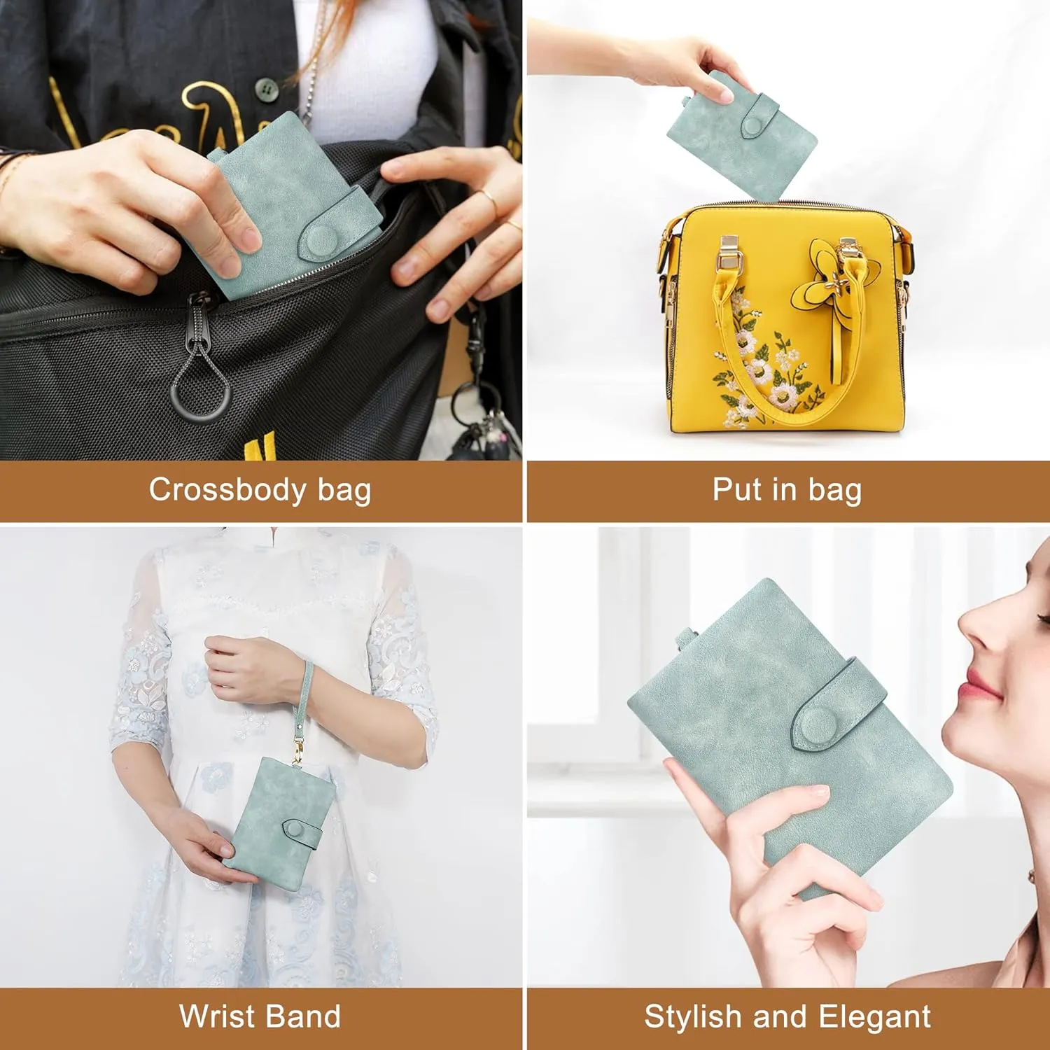 CONISY Small Wristlet Wallets for Women, Leather Bifold RFID Wallet with ID Window Zipper Coin Purse