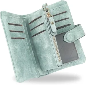 CONISY Small Wristlet Wallets for Women, Leather Bifold RFID Wallet with ID Window Zipper Coin Purse