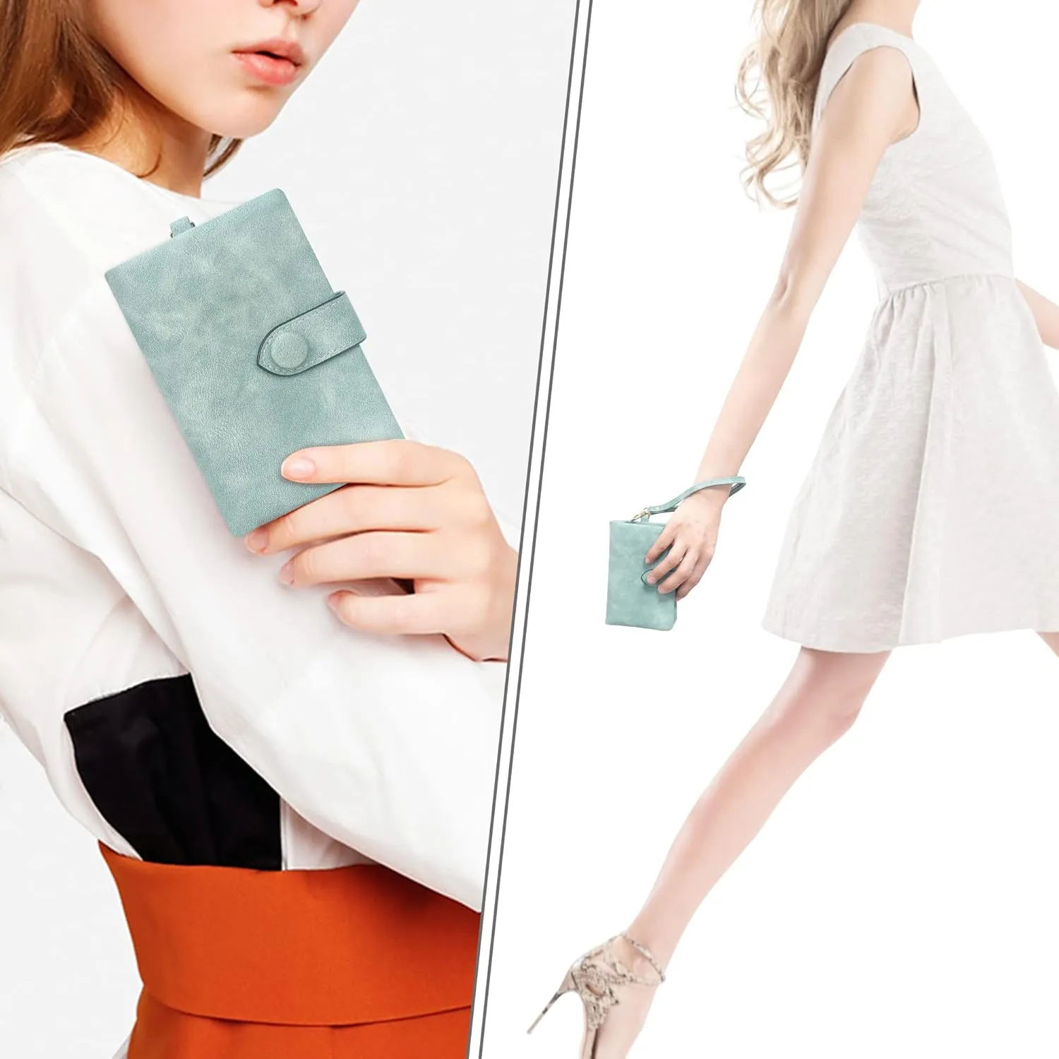 CONISY Small Wristlet Wallets for Women, Leather Bifold RFID Wallet with ID Window Zipper Coin Purse