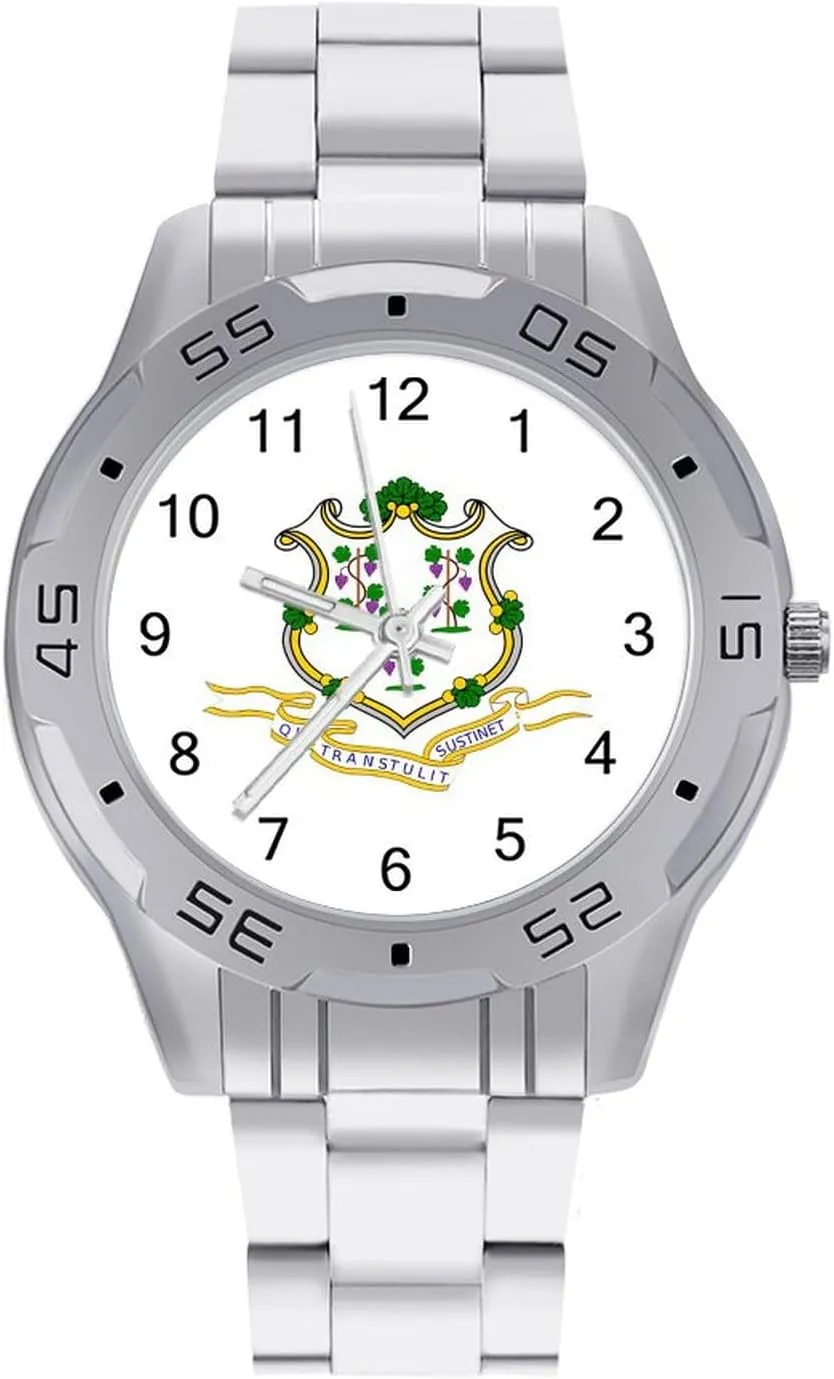 Connecticut State U.S Simple Stainless Steel Band Business Watch Dress Wrist Unique Luxury Work Casual Waterproof Watches