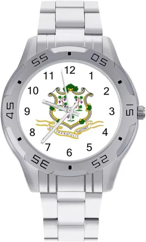 Connecticut State U.S Simple Stainless Steel Band Business Watch Dress Wrist Unique Luxury Work Casual Waterproof Watches
