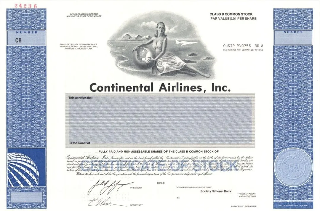 Continental Airlines, Inc. - Specimen Stock Certificate
