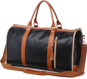Convenient Travel Carry On Clothing Bag Large PU Leather Luggage Bag Fashion Travel Bag Suitable For Traveling, Business Trip, Outdoor(Beige)