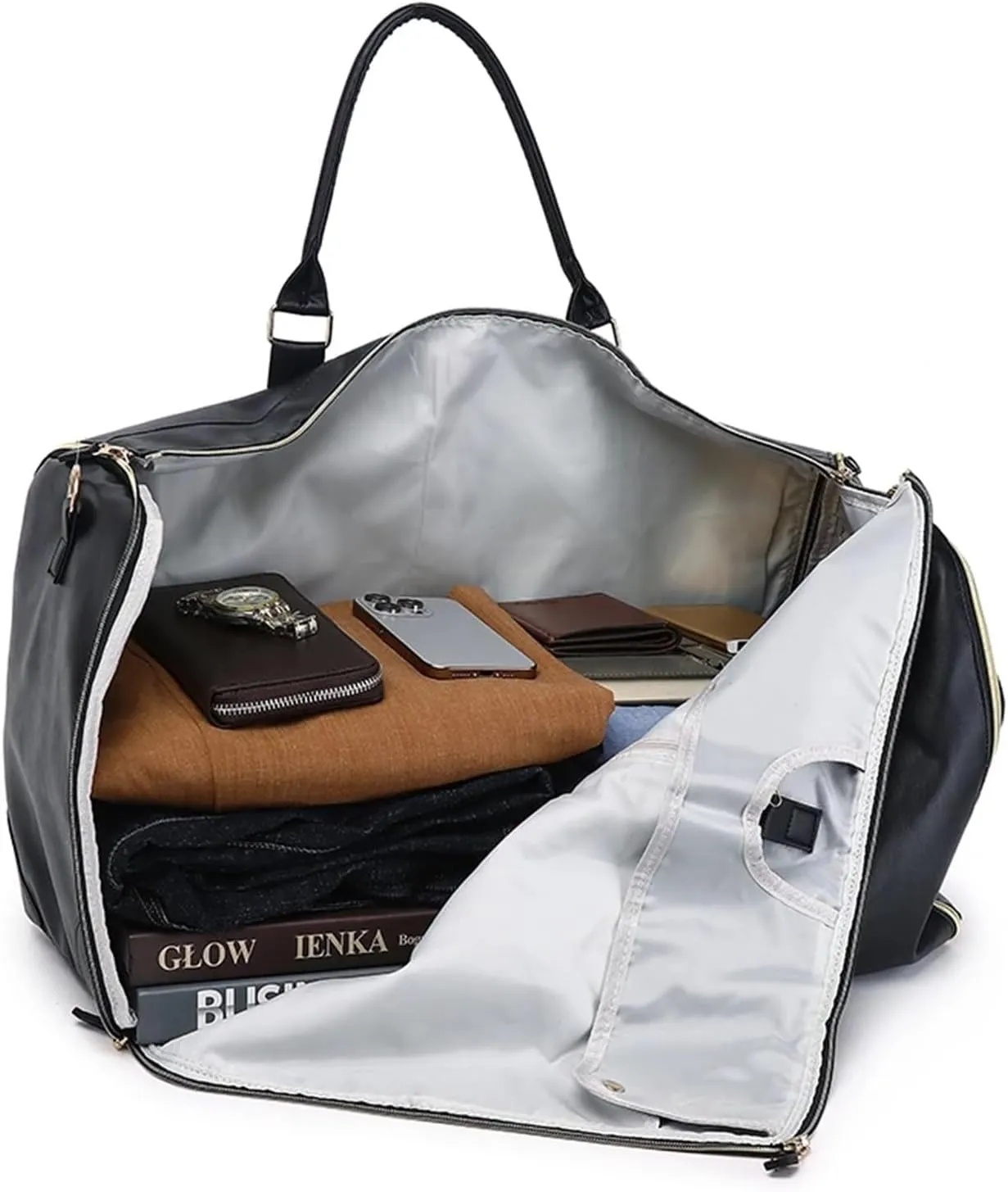 Convenient Travel Carry On Clothing Bag Large PU Leather Luggage Bag Fashion Travel Bag Suitable For Traveling, Business Trip, Outdoor(Beige)