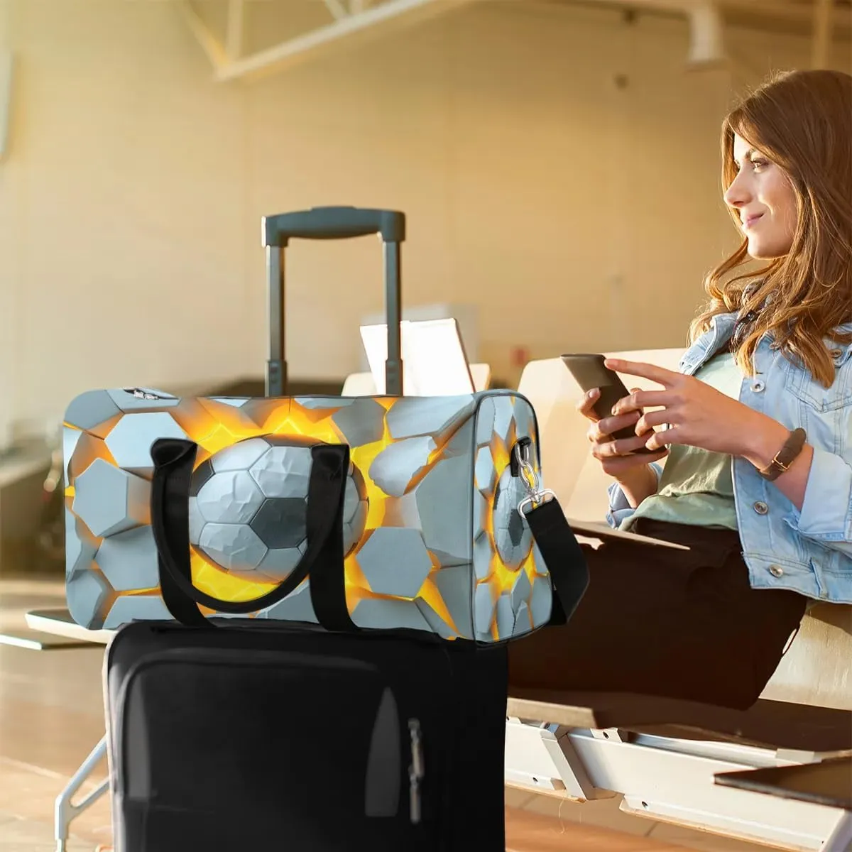 Cool Football Print Travel Duffel Bag for Women Men Waterproof Foldable Overnight Weekender Bag Large Capacity Sports Gym Bag