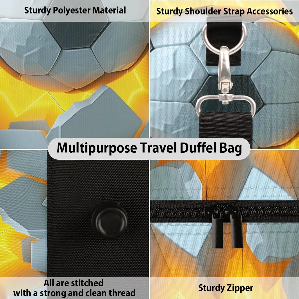 Cool Football Print Travel Duffel Bag for Women Men Waterproof Foldable Overnight Weekender Bag Large Capacity Sports Gym Bag