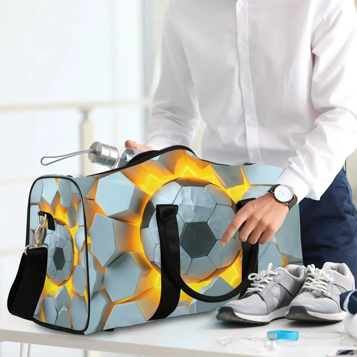 Cool Football Print Travel Duffel Bag for Women Men Waterproof Foldable Overnight Weekender Bag Large Capacity Sports Gym Bag