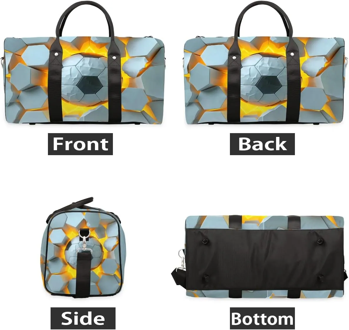 Cool Football Print Travel Duffel Bag for Women Men Waterproof Foldable Overnight Weekender Bag Large Capacity Sports Gym Bag
