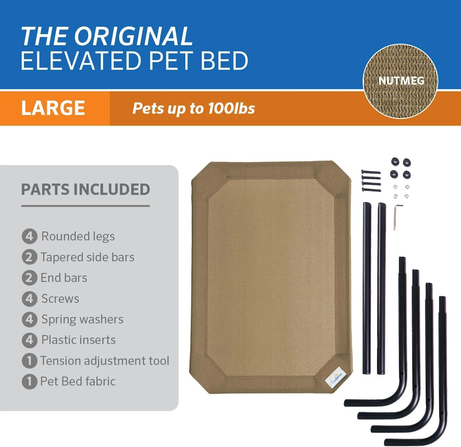 Coolaroo The Original Cooling Elevated Dog Bed, Indoor and Outdoor, Large, Nutmeg