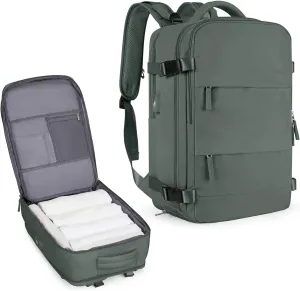 coowoz Large Travel Backpack For Women Men,Carry On Flight Approved,Hiking Waterproof Outdoor Rucksack Casual Daypack Fit 15.6 Inch Laptop Shoes Compartment (Olive Green)