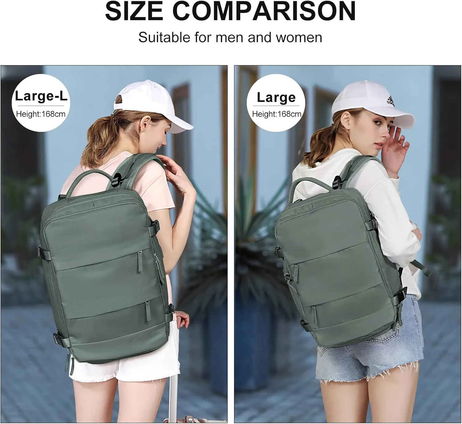 coowoz Large Travel Backpack For Women Men,Carry On Flight Approved,Hiking Waterproof Outdoor Rucksack Casual Daypack Fit 15.6 Inch Laptop Shoes Compartment (Olive Green)