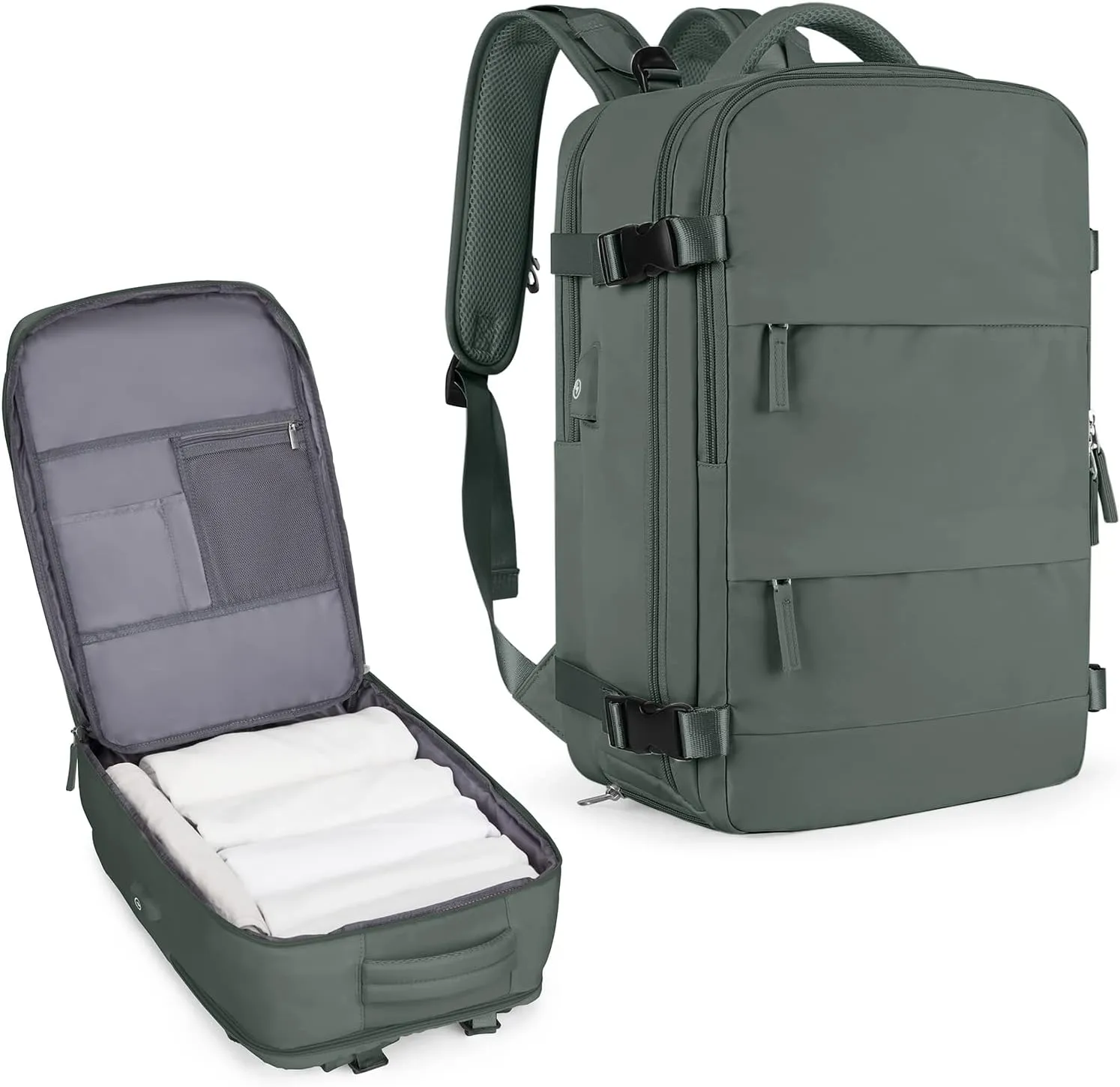 coowoz Large Travel Backpack For Women Men,Carry On Flight Approved,Hiking Waterproof Outdoor Rucksack Casual Daypack Fit 15.6 Inch Laptop Shoes Compartment (Olive Green)