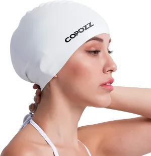 COPOZZ Adult Swim Caps, Silicone Waterproof Comfortable Swimming Cap for Women, Long and Short Hair