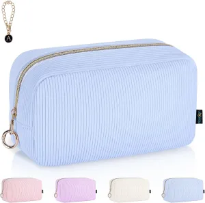 Corduroy Makeup Bag, Small Cosmetics Bag for Purse, Portable Travel Makeup Pouch with Ring Buckle & Inner Pockets for Women