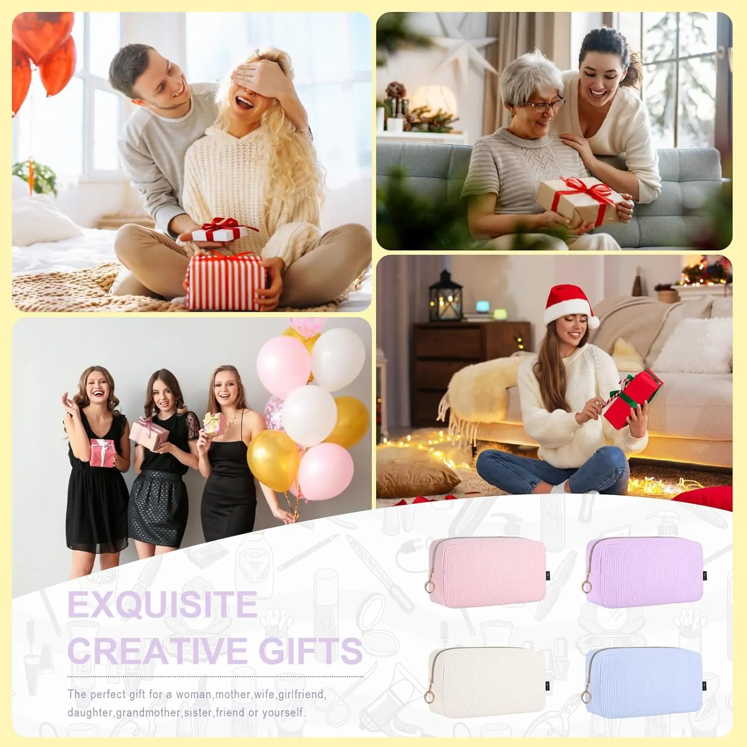 Corduroy Makeup Bag, Small Cosmetics Bag for Purse, Portable Travel Makeup Pouch with Ring Buckle & Inner Pockets for Women