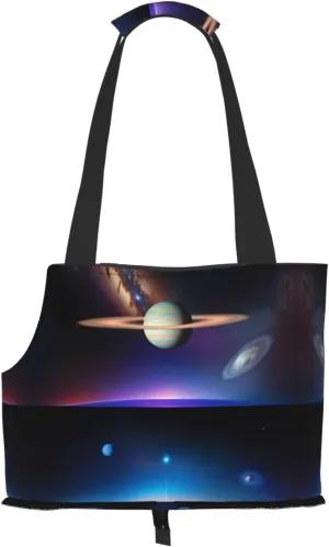 Cosmic Saturn Printed Pet Shoulder Bag, Specially Designed for Small Dogs and Cats, Multifunctional Shoulder and Handbag