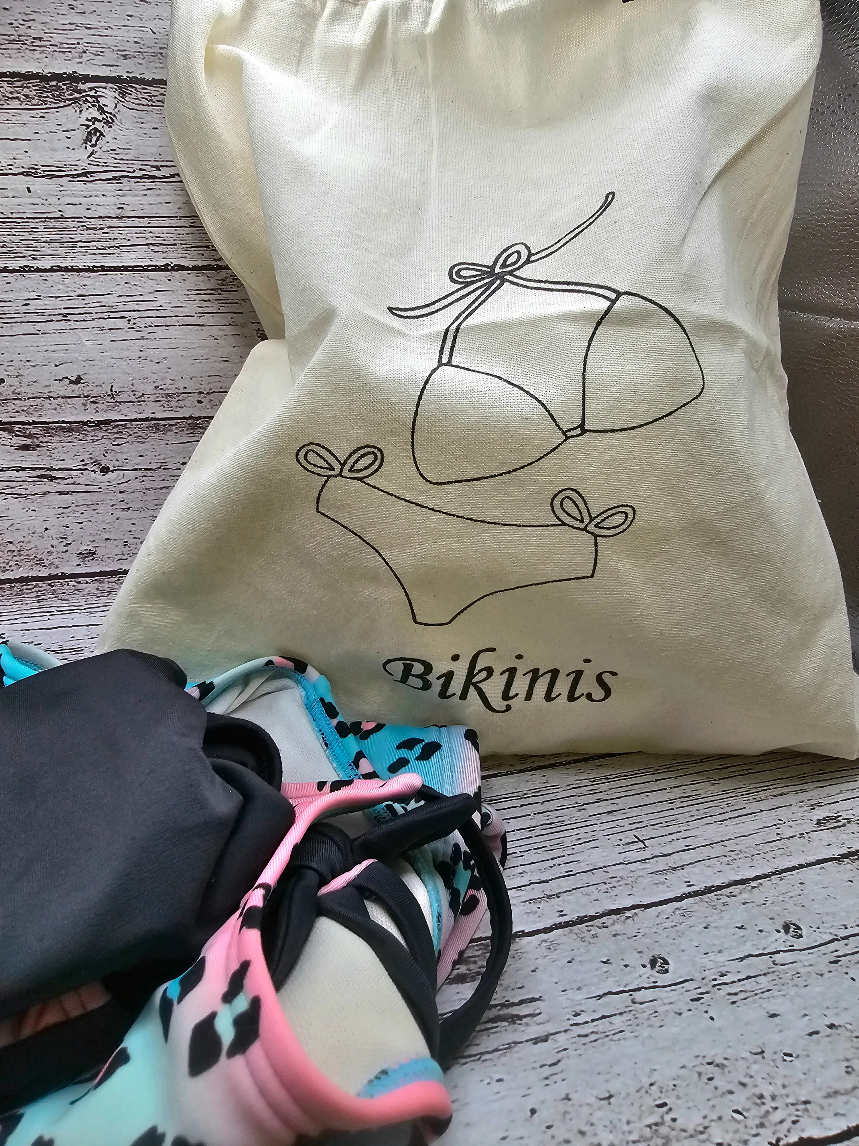 Cotton beach bag / Waterproof lined Swimwear Bag