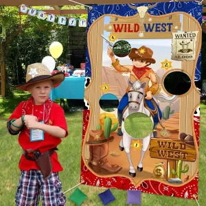Cowboy Toss Game, Wild West Cowboy Backdrop with 3 Pack Bean Bags for Kids Adults, Cowboy Throwing Game for Western Party Decorations Favor Outdoor Indoor Games Family Class Activity Carnival
