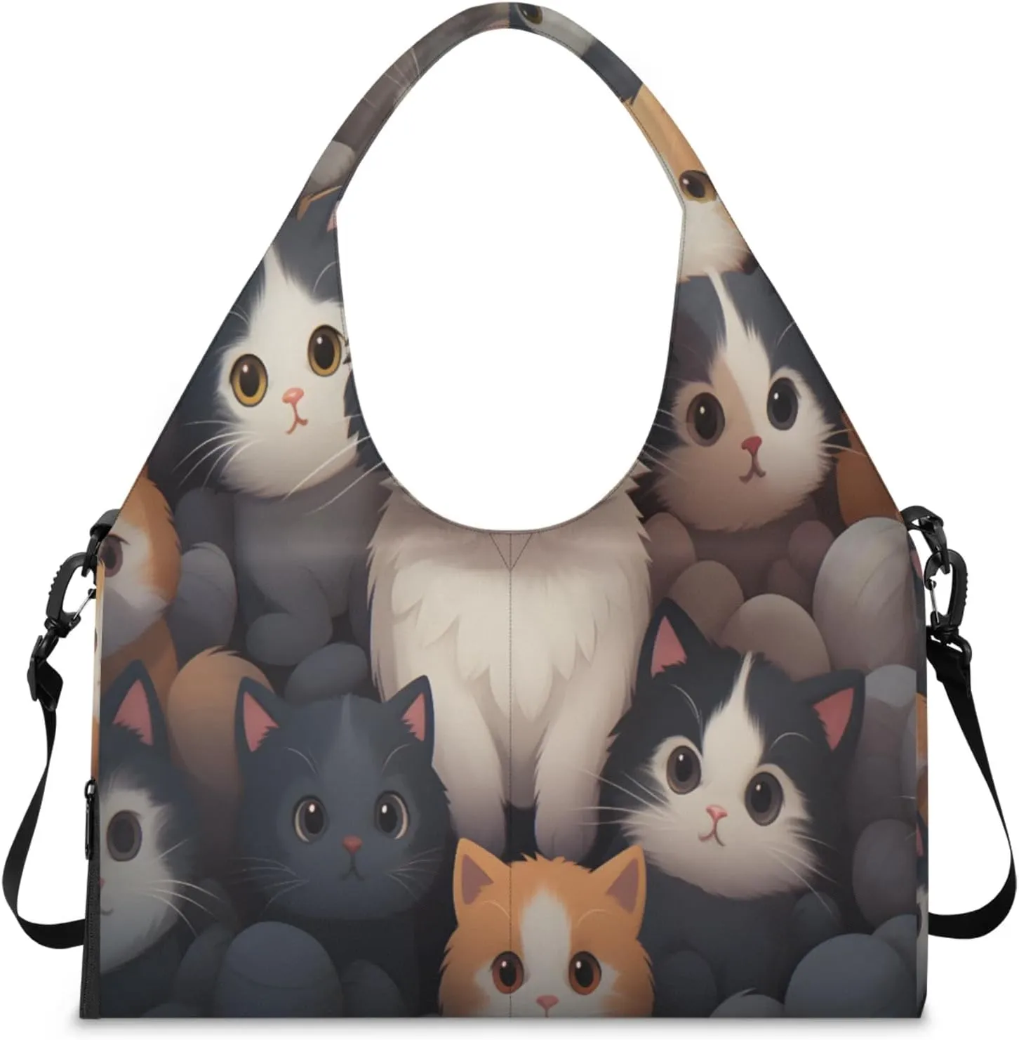 Cozy Cat Crew Waterproof Gym Bag for Men Women, Sports Duffel Bag with Shoe Compartment Yoga Mat Holder, Portable Large Travel Bag for Fitness, Camping, Weekend Trips