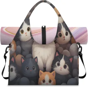Cozy Cat Crew Waterproof Gym Bag for Men Women, Sports Duffel Bag with Shoe Compartment Yoga Mat Holder, Portable Large Travel Bag for Fitness, Camping, Weekend Trips