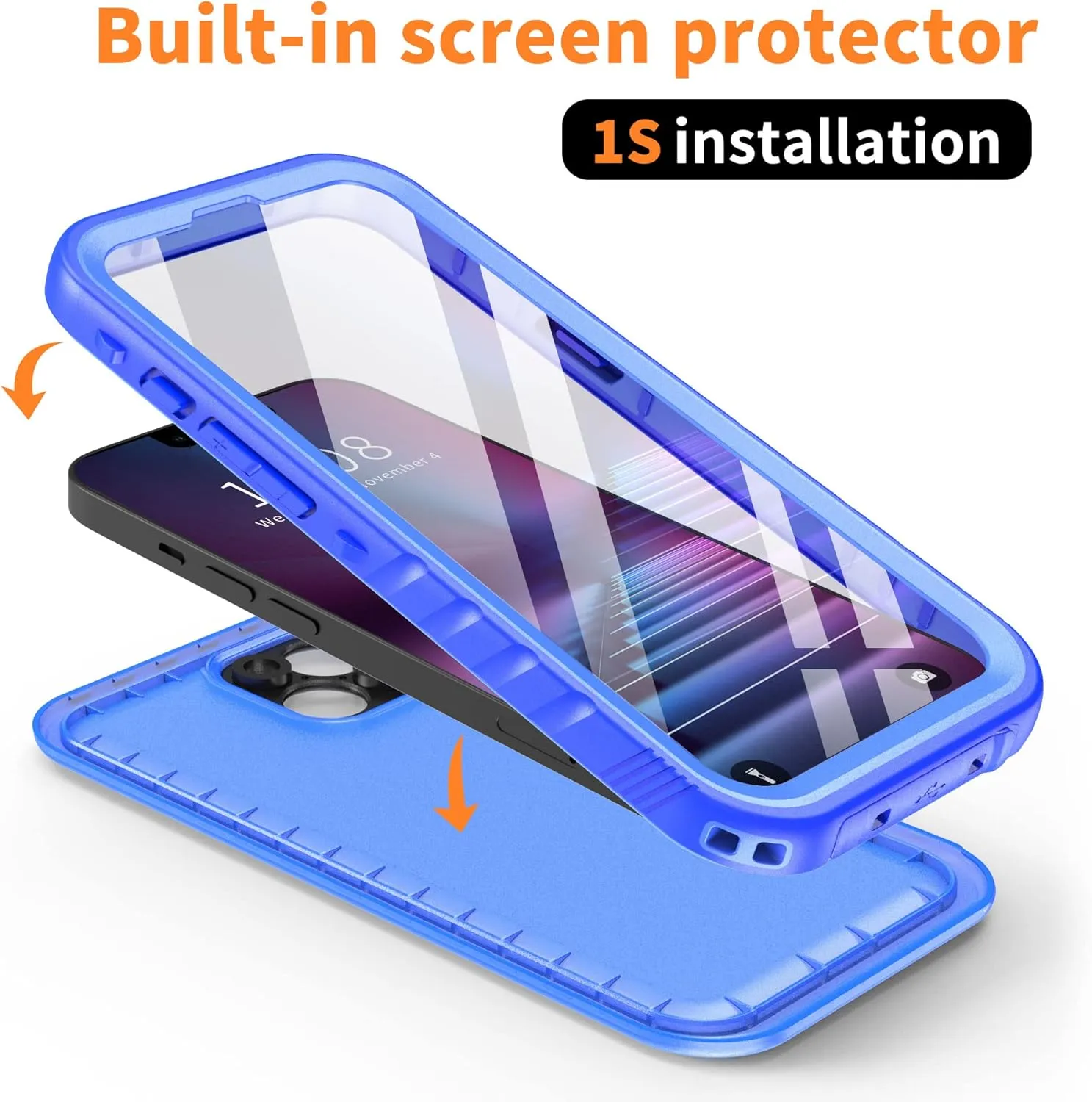 Cozycase Compatible with iPhone 14 Waterproof Case - Full Body Shockproof Dustproof Dropproof Built in Screen Protector Rugged Waterproof Case for iPhone 14 6.1 Inche Blue
