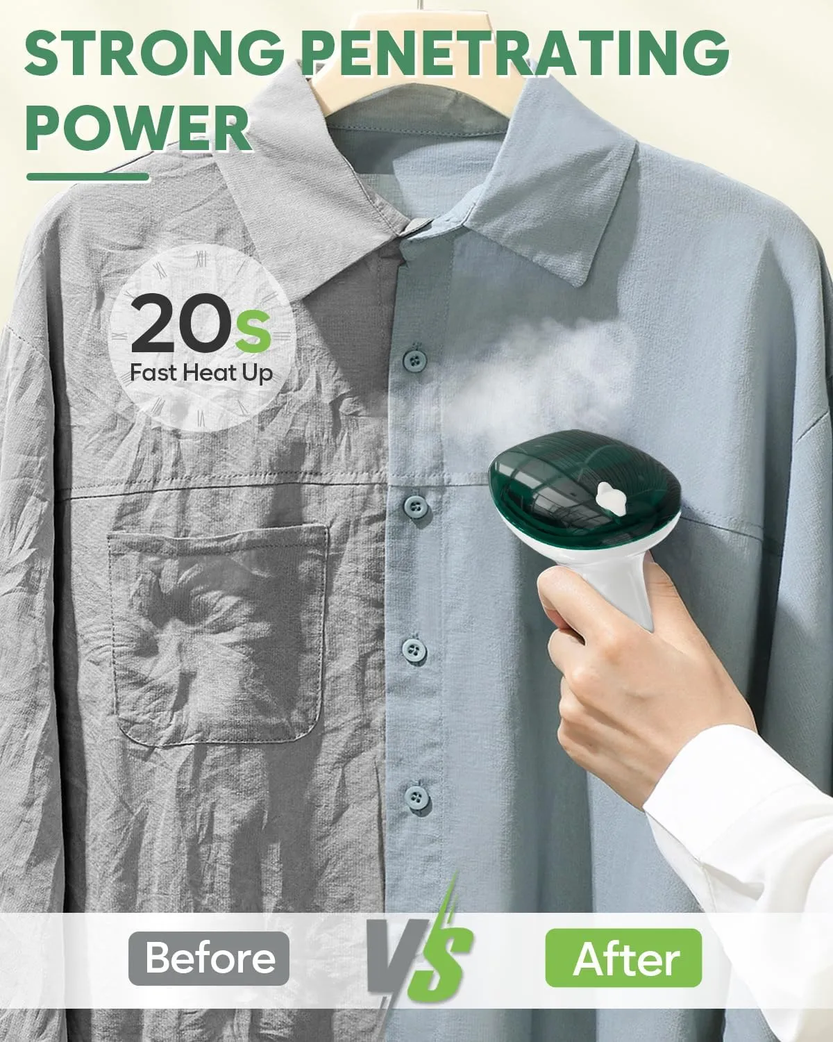 CPWORLD Steamer for Clothes, Portable Mini Travel Garment Steamer, 20-Second Fast Heat-up, Strong Penetrating Steam, Handheld Steamer, Water Cup and Storage Bag Included, for Home, Office and Travel