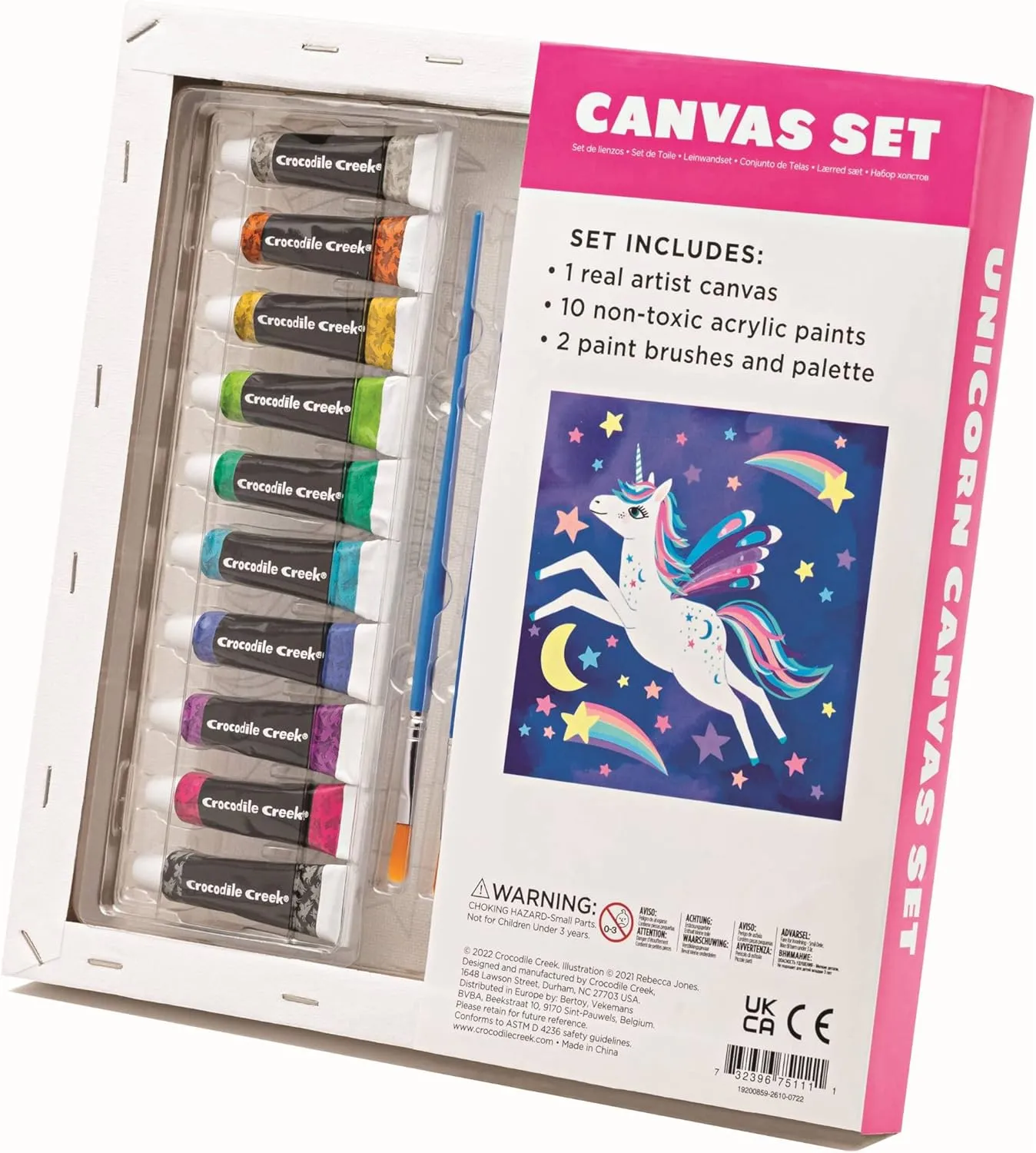 Crocodile Creek Unicorn Canvas Art Kit - Acrylic Painting Art Supplies for Kids Ages 4-8 and Up - Includes 1 Stretched Canvas with a Unicorn Print, 10 Tubes of Paint, 2 Brushes, 1 Pallet