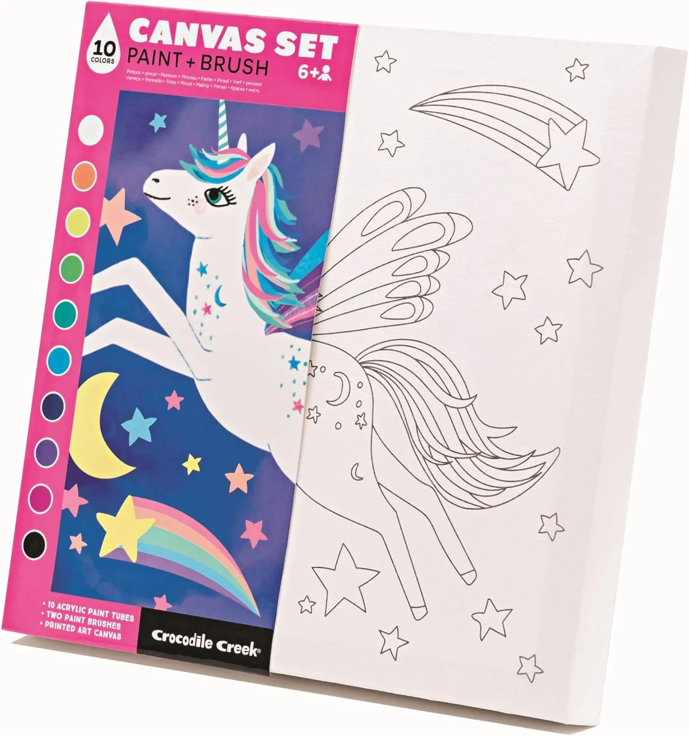 Crocodile Creek Unicorn Canvas Art Kit - Acrylic Painting Art Supplies for Kids Ages 4-8 and Up - Includes 1 Stretched Canvas with a Unicorn Print, 10 Tubes of Paint, 2 Brushes, 1 Pallet