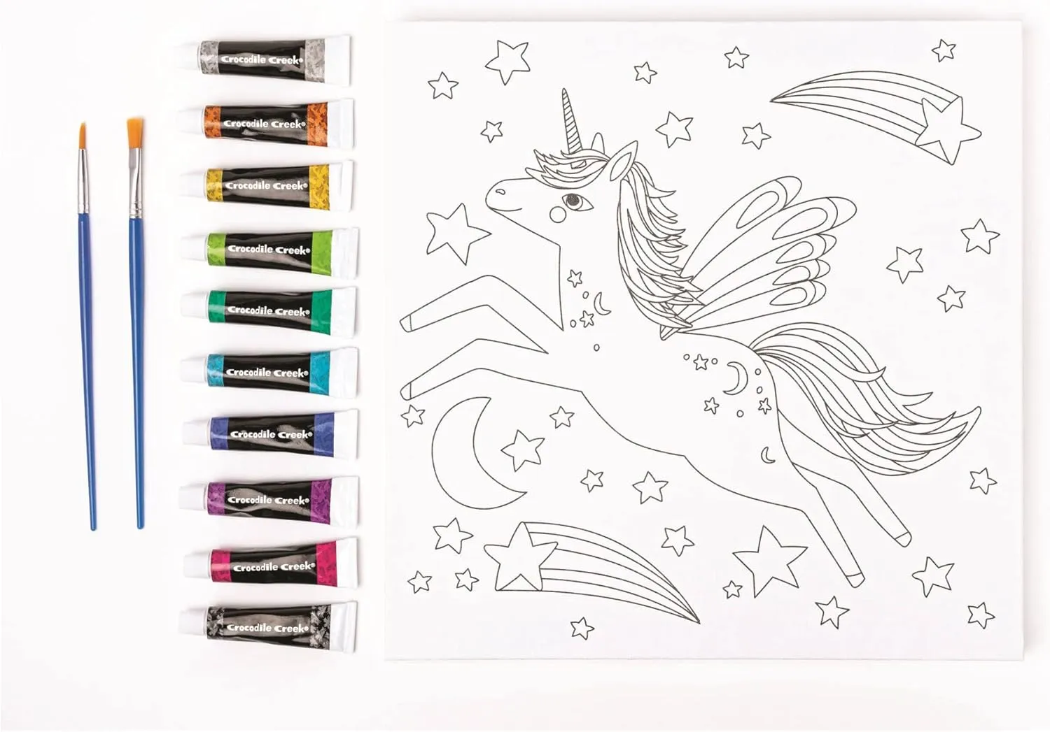 Crocodile Creek Unicorn Canvas Art Kit - Acrylic Painting Art Supplies for Kids Ages 4-8 and Up - Includes 1 Stretched Canvas with a Unicorn Print, 10 Tubes of Paint, 2 Brushes, 1 Pallet