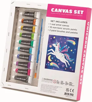 Crocodile Creek Unicorn Canvas Art Kit - Acrylic Painting Art Supplies for Kids Ages 4-8 and Up - Includes 1 Stretched Canvas with a Unicorn Print, 10 Tubes of Paint, 2 Brushes, 1 Pallet
