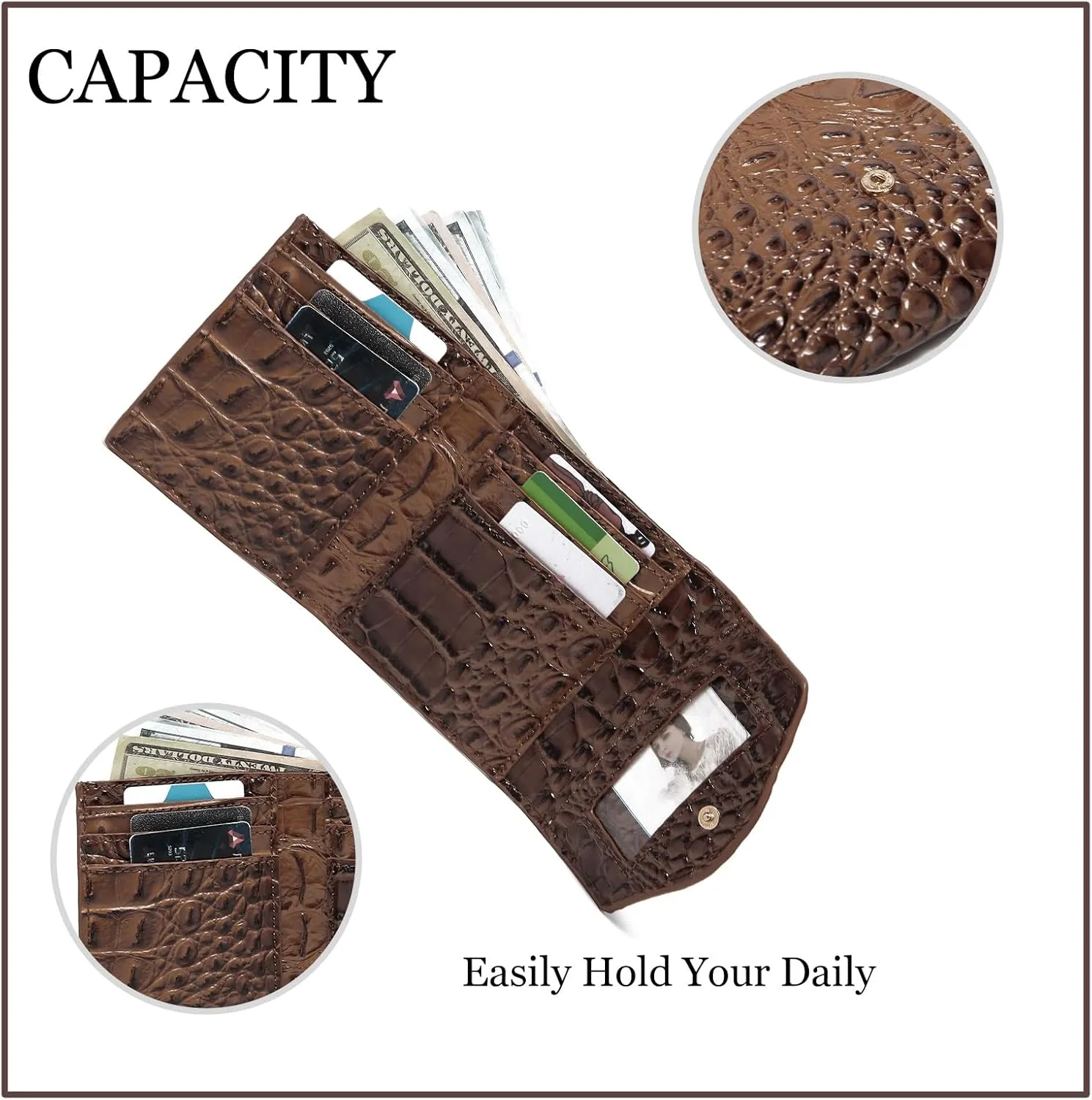 Crocodile Small Wallets Short Vintage Leather Credit Card Holder Luxury Clutch Mini Coin Purse for Women