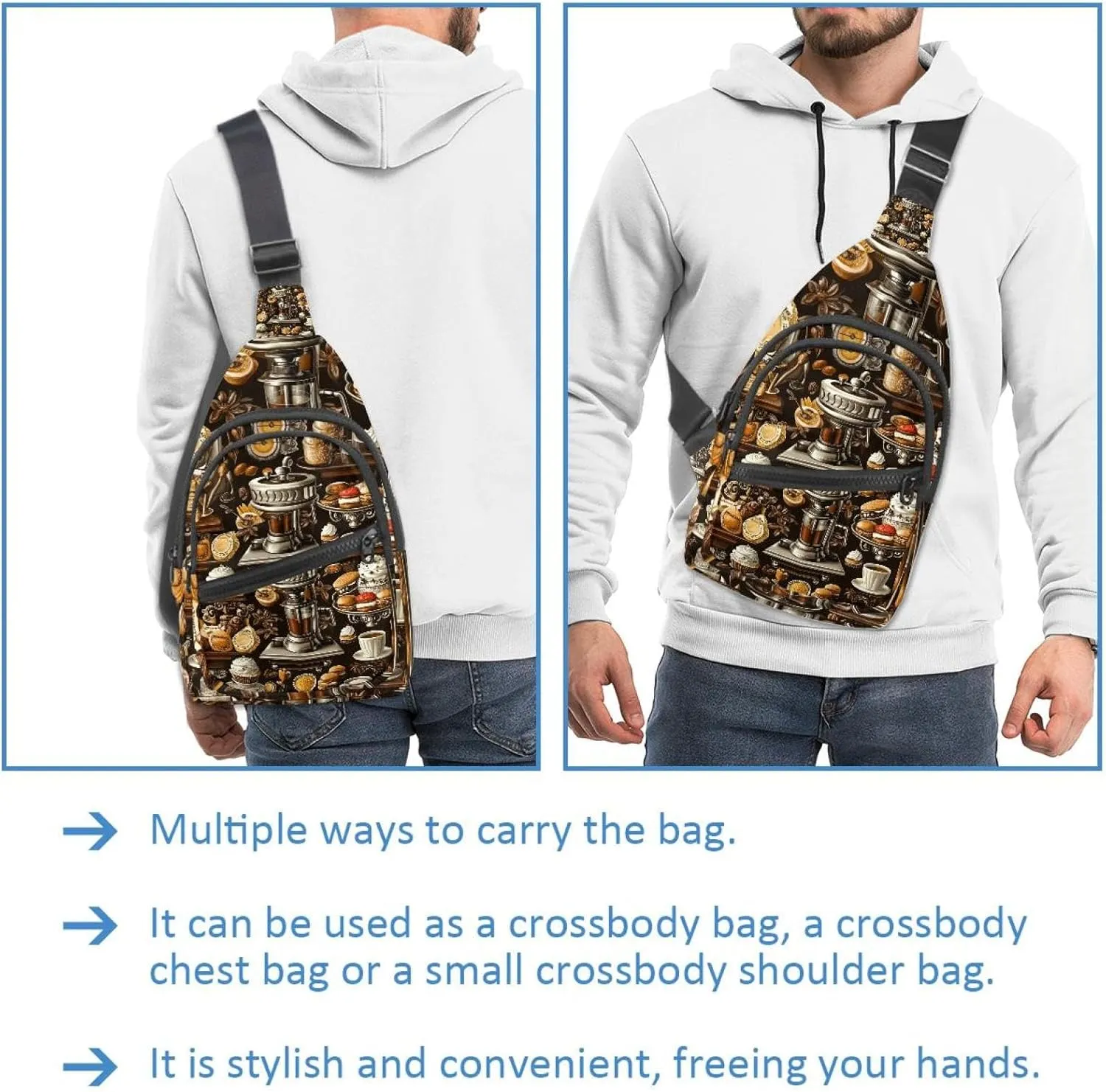 Crossbody Bags for Women Men coffee maker elements sweets (1) Sling Bag Bakpack Casual Chest Bag with Convertible Shoulder Strap