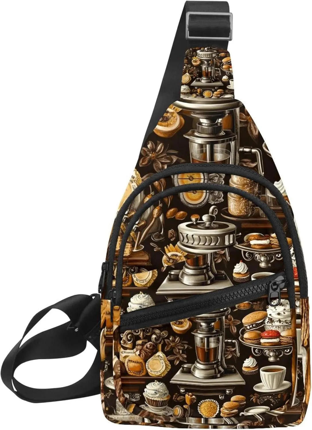 Crossbody Bags for Women Men coffee maker elements sweets (1) Sling Bag Bakpack Casual Chest Bag with Convertible Shoulder Strap