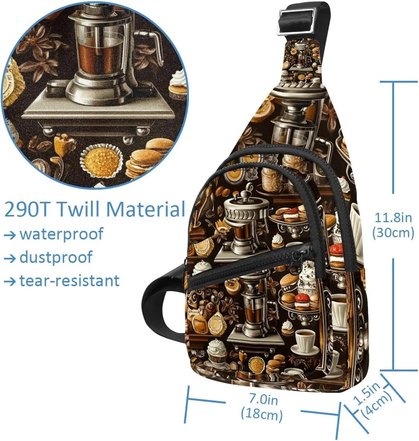Crossbody Bags for Women Men coffee maker elements sweets (1) Sling Bag Bakpack Casual Chest Bag with Convertible Shoulder Strap