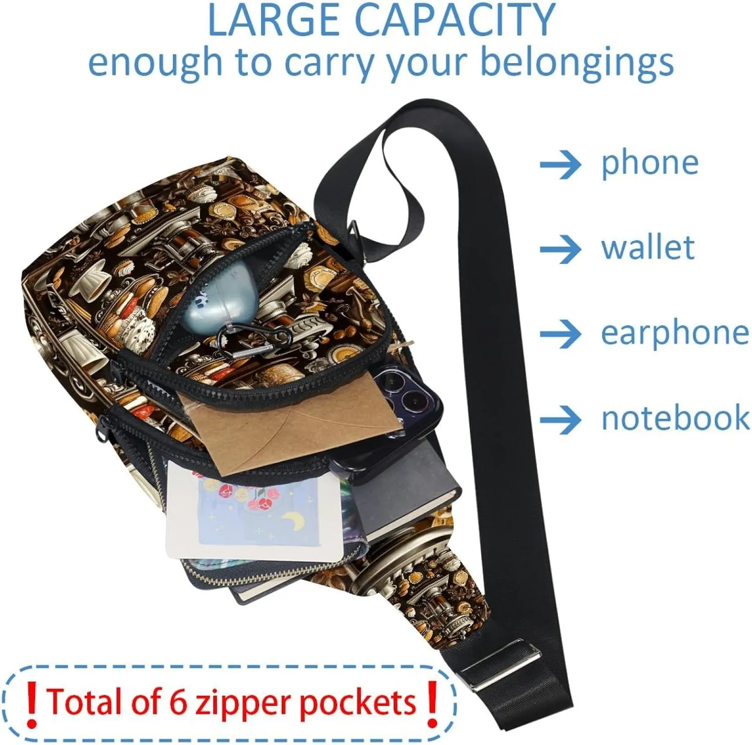 Crossbody Bags for Women Men coffee maker elements sweets (1) Sling Bag Bakpack Casual Chest Bag with Convertible Shoulder Strap