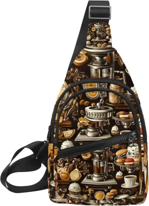 Crossbody Bags for Women Men coffee maker elements sweets (1) Sling Bag Bakpack Casual Chest Bag with Convertible Shoulder Strap