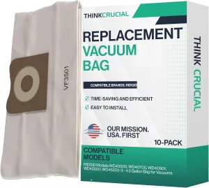 Crucial Vacuum Replacement Allergen Bags Part # VF3501 - Compatible with RIDGID Models WD40500, WD40700, WD40501, WD45500, WD45220-3 - 4.5 Gallon Bag for Vacuums - 11.2" X 7.9" X 2" (10 Pack)