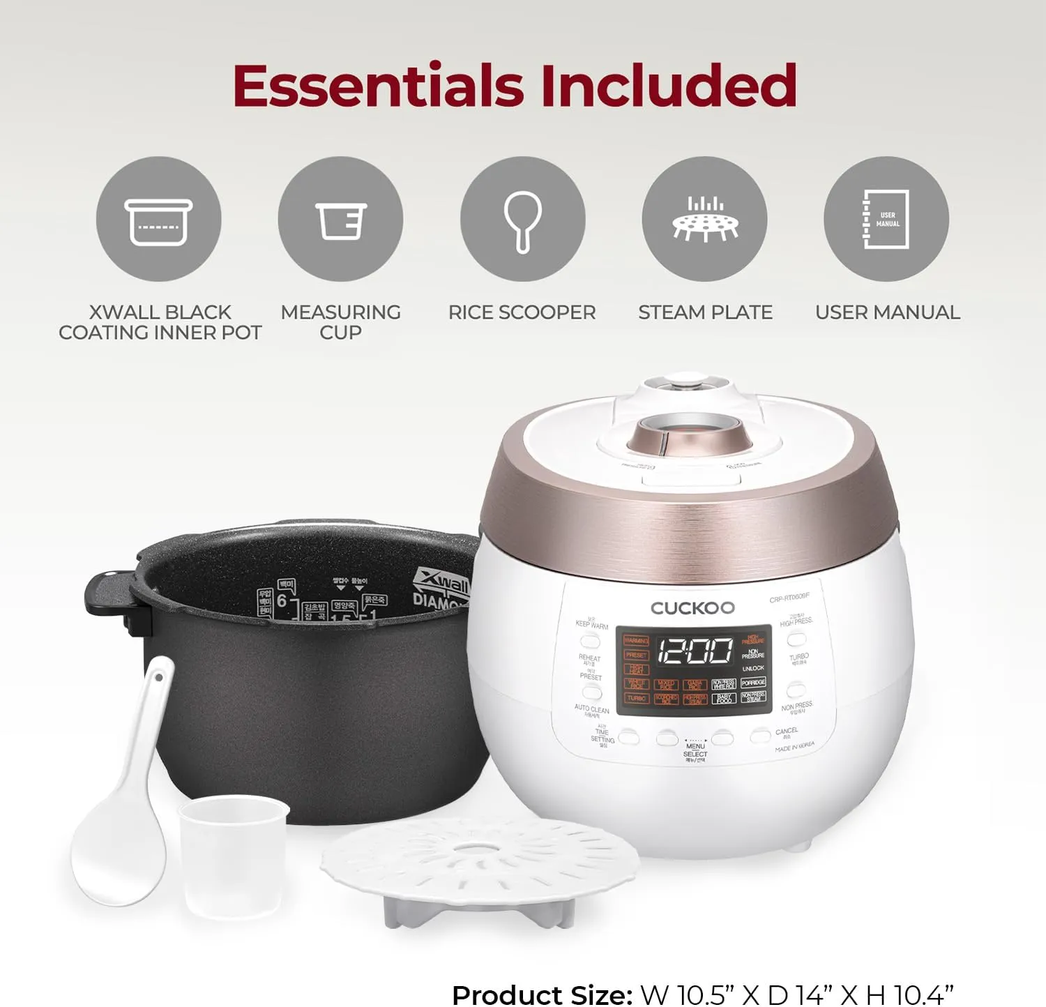 CUCKOO CRP-RT0609FW 6-Cup (Uncooked) / 12-Cup (Cooked) Twin Pressure Rice Cooker & Warmer with Nonstick Inner Pot, 14 Menu Options, Safe Steam Release, 3 Voice Guide, Auto Clean (White)