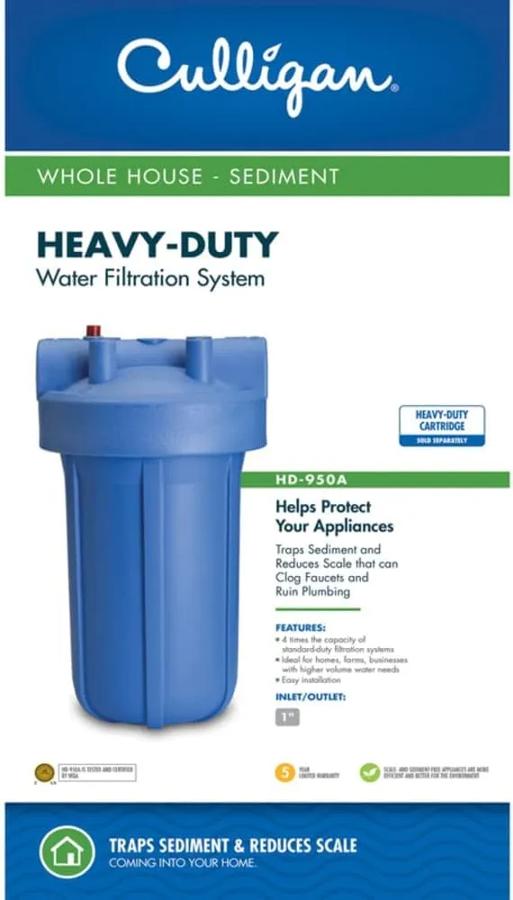 Culligan HD-950A Whole Heavy Duty 1" Inlet/(Outlet Water Filtration Housing, Blue, 1020704
