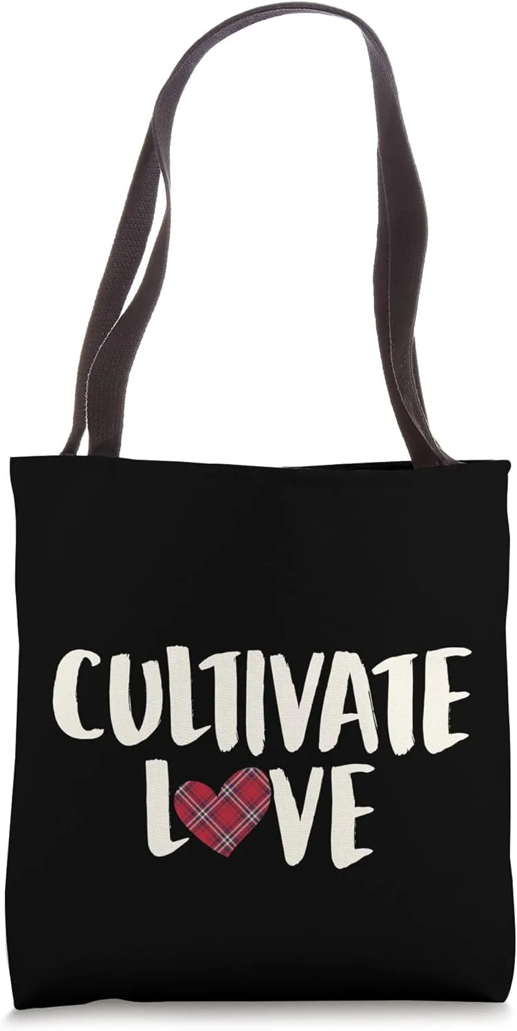 Cultivate Love Plaid Heart Trendy Valentines Day Tote Bag
