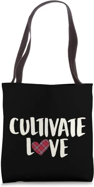 Cultivate Love Plaid Heart Trendy Valentines Day Tote Bag