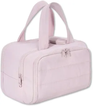 Cureaway Travel Cosmetic Bag, Meonsopoli Large Capacity Wide, Large Capacity Wide-Open Travel Cosmetic Bag, Waterproof Portable Pouch, With Divider and Handle (Pink)