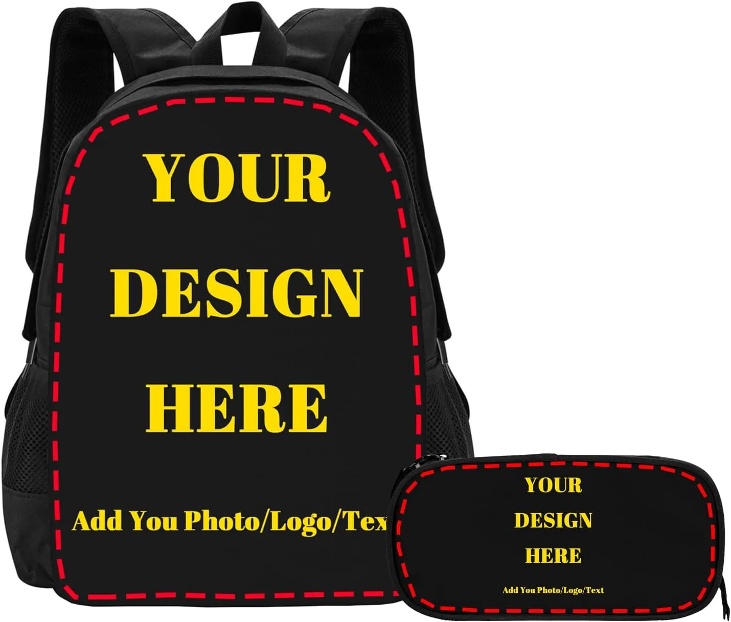 Custom Backpack and Pencil Case, Personalized Backpacks with Photo Text Logo for Mens Womens, Customize Casual Large Capacity with Compartments Laptop Bags for Travel, Camping 17"