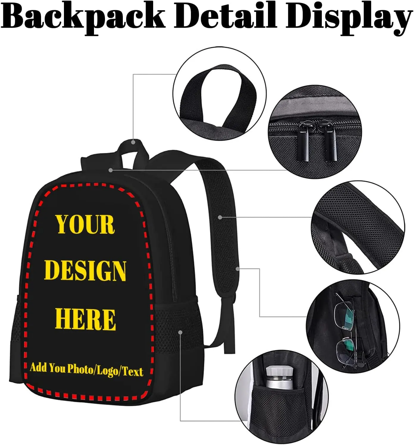 Custom Backpack and Pencil Case, Personalized Backpacks with Photo Text Logo for Mens Womens, Customize Casual Large Capacity with Compartments Laptop Bags for Travel, Camping 17"
