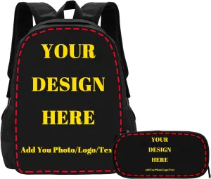 Custom Backpack and Pencil Case, Personalized Backpacks with Photo Text Logo for Mens Womens, Customize Casual Large Capacity with Compartments Laptop Bags for Travel, Camping 17"
