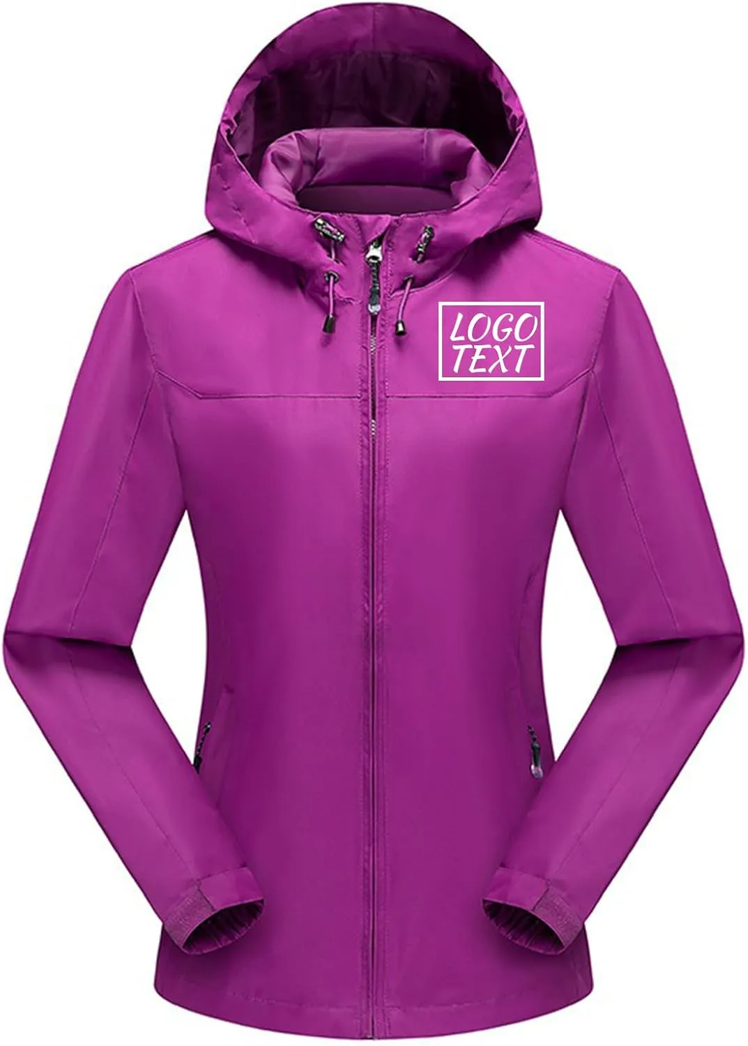 Custom Logo Women's Waterproof Rain Jacket Lightweight Hooded Raincoat for Hiking Travel Outdoor