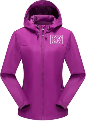 Custom Logo Women's Waterproof Rain Jacket Lightweight Hooded Raincoat for Hiking Travel Outdoor