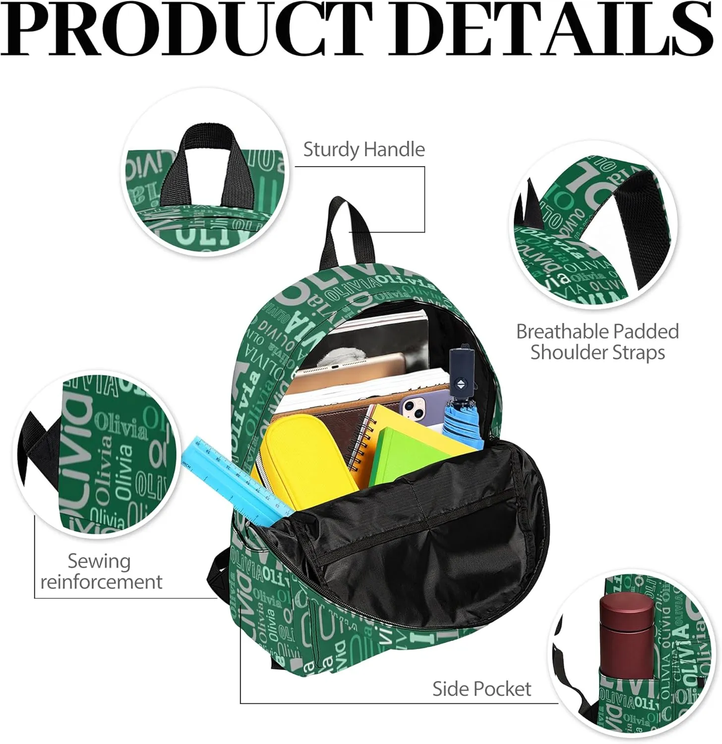 Custom Name Backpack, Personalized Schoolbag with Name for Boys Girls Kids, Customized Casual Backpack with Name for School Travel Picnic Camping Hiking