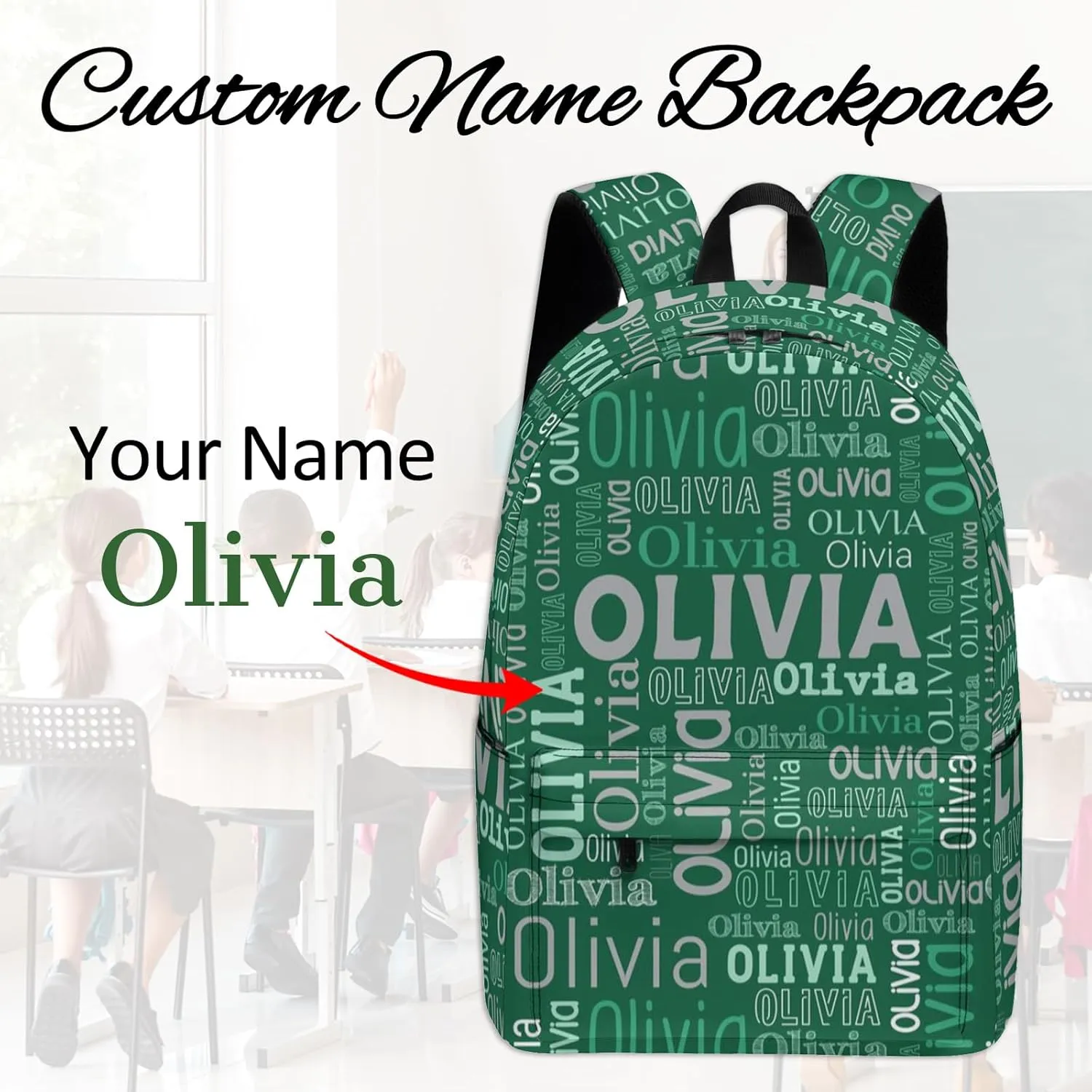 Custom Name Backpack, Personalized Schoolbag with Name for Boys Girls Kids, Customized Casual Backpack with Name for School Travel Picnic Camping Hiking