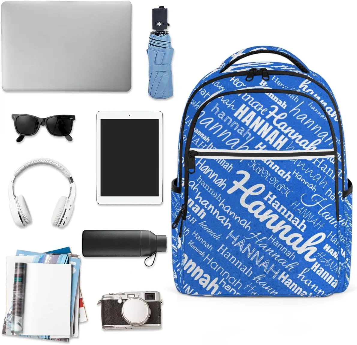 Custom Name Laptop Backpack Lightweight Personalized Shoulder Bag Backpacks Waterproof Casual Daypack Laptop Bag for Work Travel 16.1in, Blue